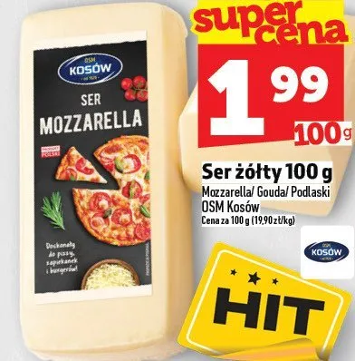 Ser żółty Mozzarella 100 g promocja w TOPAZ