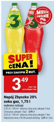 Napój Zbyszko 20% soku gaz, 1,75 l promocja w Twój Market