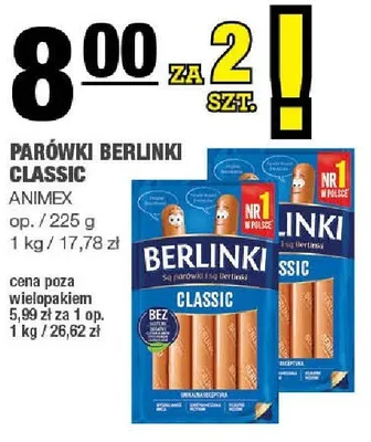 Parówki berlinki classic Animex promocja w SPAR