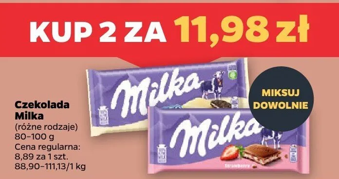 Czekolada Milka różne rodzaje promocja w Netto