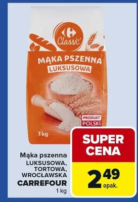 Mąka pszenna luksusowa, tortowa, wrocławska Carrefour 1kg promocja w Carrefour Express