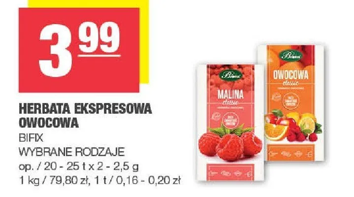 Herbata ekspresowa owocowa BIFIX wybrane rodzaje promocja w SPAR