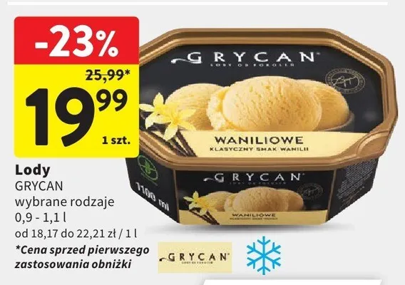 Lody GRYCAN wybrane rodzaje waniliowe promocja w Intermarche