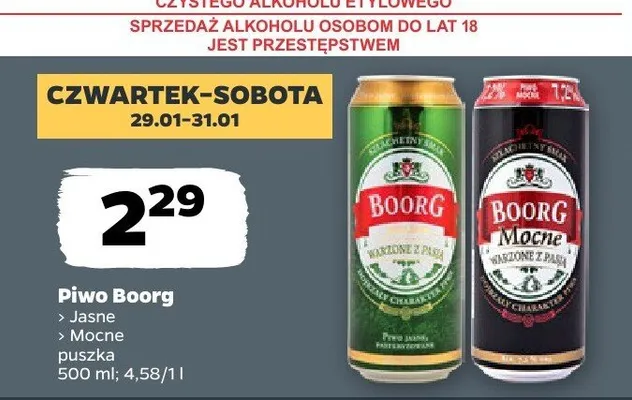 Piwo Boorg Jasne promocja w Netto