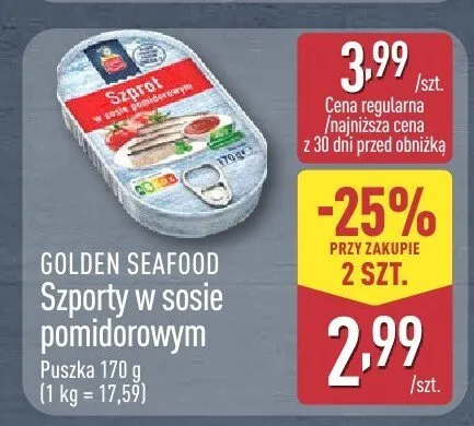 Szproty w sosie pomidorowym Golden Seafood promocja w Aldi