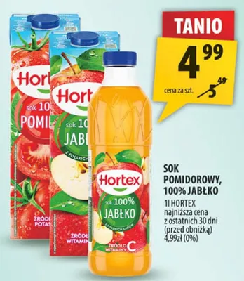 Sok pomidorowy, 100% jabłko Hortex promocja w Arhelan