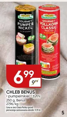 Chleb benus pumpernikiel, żytni promocja w Chata Polska