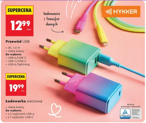 Ładowarka sieciowa HYKKER z 2 wyjściami USB-A promocja w Biedronka