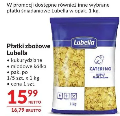 Płatki zbożowe Lubella kukurydziane, miodowe kółka, krąg do 1/5 szt. x 1 kg promocja w Makro