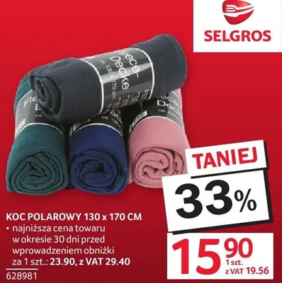 Koc polarowy 130 x 170 cm Selgros promocja w Selgros