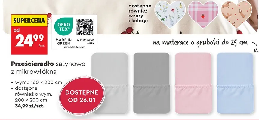 Prześcieradło satynowe z mikrowłókna 160x200 cm promocja w Biedronka