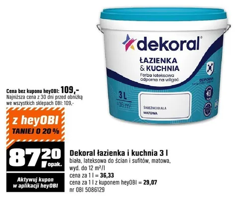 Farba Dekoral łazienka i kuchnia 3 l promocja w OBI