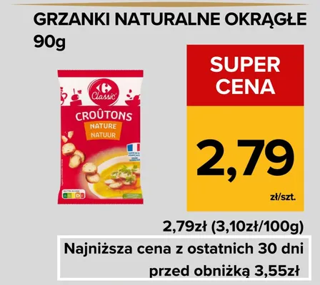 Grzanki naturalne okrągłe Croutons Carrefour promocja w Supeco