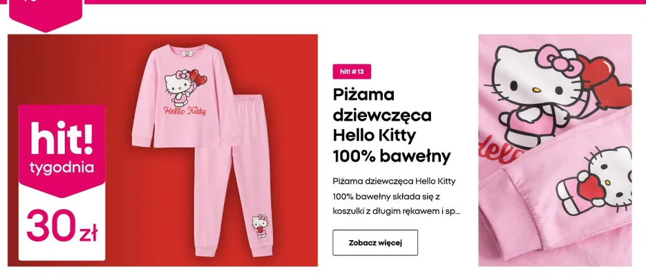 Piżama dziewczęca 100% bawełny Hello Kitty promocja w Pepco