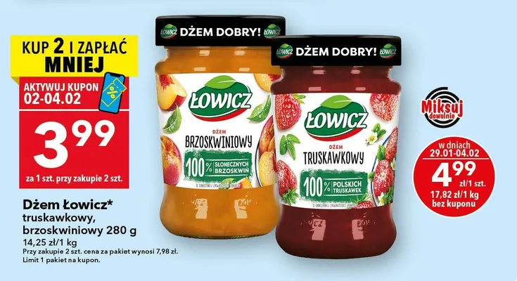 Dżem Łowicz truskawkowy 280 g promocja w LEWIATAN