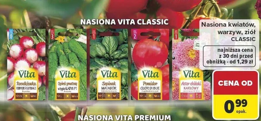 Nasiona kwiatów, warzyw, ziół CLASSIC Vita promocja w Carrefour