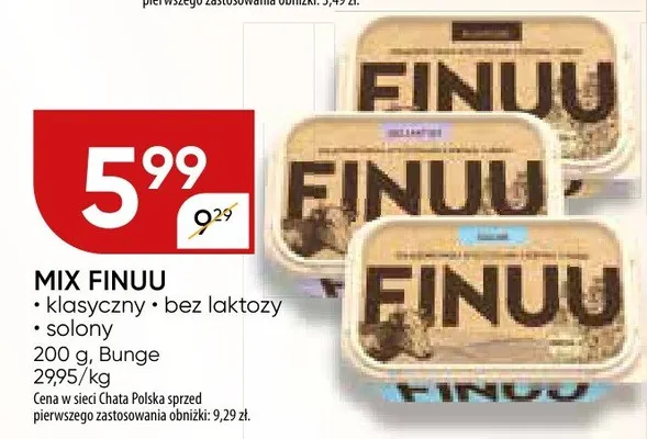 Miks tłuszczowy klasyczny, bez laktozy, solony Finuu promocja w Chata Polska