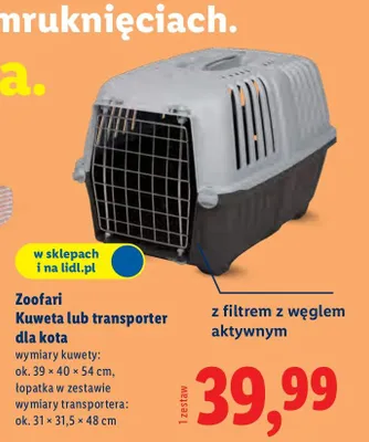 Kuweta lub transporter dla kota z filtrem z węglem aktywnym Zoofari promocja w Lidl