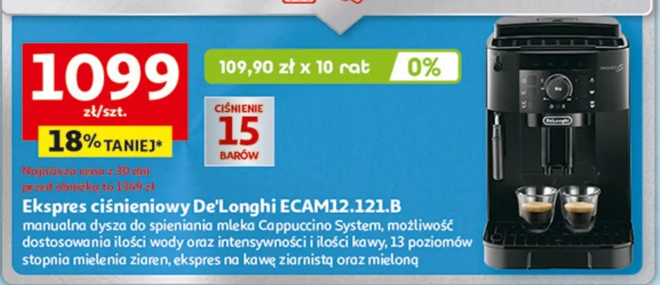 Ekspres ciśnieniowy De'Longhi ECAM12.121.B promocja w Auchan