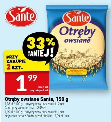 Otręby Otręby owsiane Sante, 150 g promocja w Twój Market
