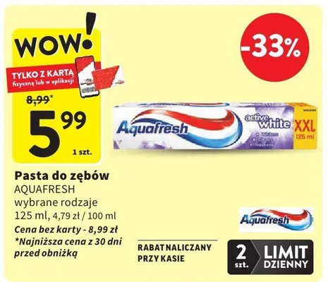 Pasta do zębów AQUAFRESH wybrane rodzaje promocja w Intermarche