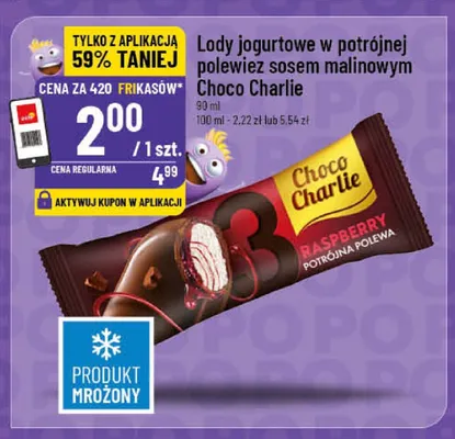Lody jogurtowe w potrójnej polewie sosem malinowym Choco Charlie 90 ml promocja w POLOmarket