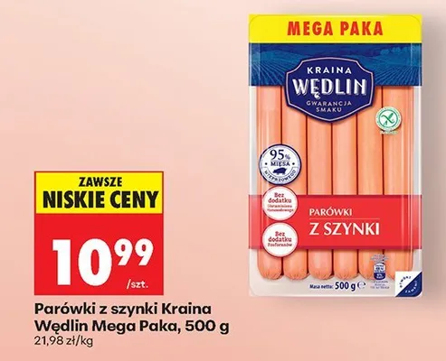 Parówki z szynki Mega Paka, 500 g promocja w Biedronka