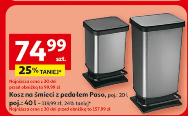 Kosz na śmieci z pedałem Paso promocja w Auchan