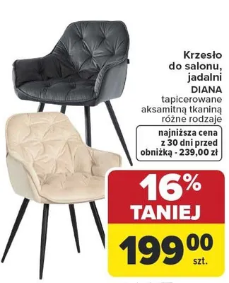 Krzesło do salonu, jadalni DIANA tapicerowane aksamitną tkaniną różne rodzaje Carrefour promocja w Carrefour