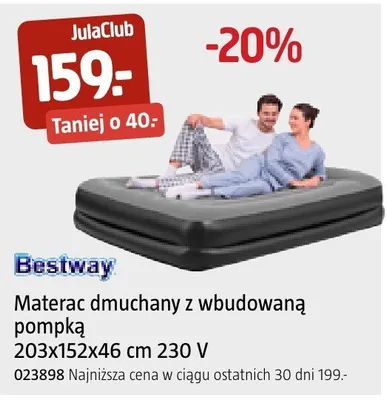 Materac dmuchany z wbudowaną pompką Bestway 203x152x46 cm 230 V promocja w Jula