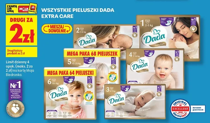 Pieluszki Extra Care wszystkie rozmiary promocja w Biedronka