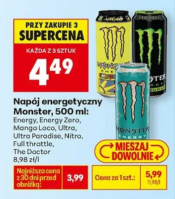 Napój energetyczny, 500 ml: Energy, Energy Zero Monster promocja w Biedronka