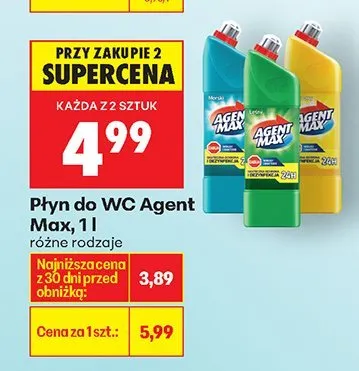 Płyn do WC Agent Max, 1 l promocja w Biedronka