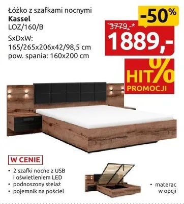 Łóżko z szafkami nocnymi Kassel LOZ/160/B promocja w Black Red White