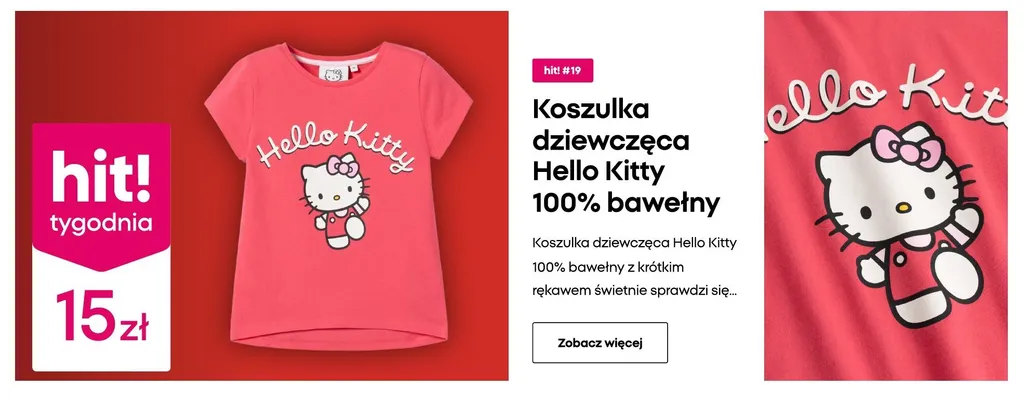 Koszulka dziewczęca 100% bawełny krótki rękaw Hello Kitty promocja w Pepco