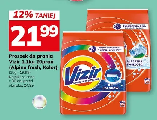 Proszek do prania Vizir 1,1kg 20prań (Alpine fresh, Kolor) promocja w Hitpol