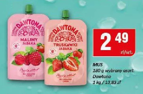 Napój mus owocowy Dawtona truskawki lub maliny promocja w Chorten