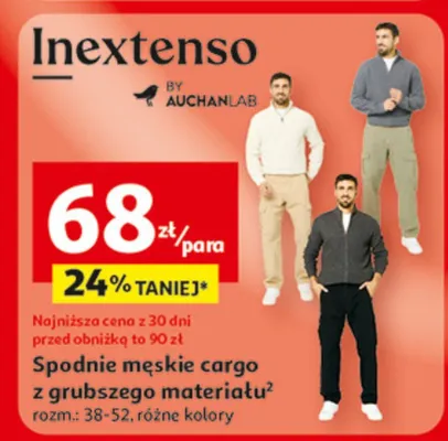 Spodnie męskie cargo z grubszego materiału Inextenso promocja w Auchan