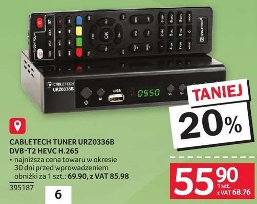 Tuner CABLETECH URZ0336B DVB-T2 HEVC H.265 promocja w Selgros