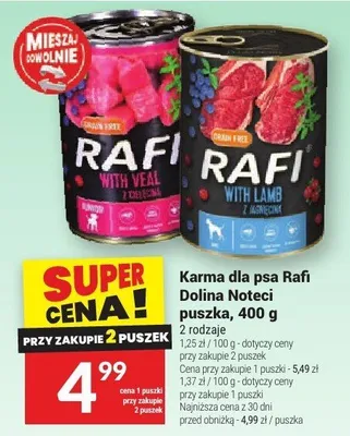 Karma dla psa Rafi Wild Noteci puszka, 400 g promocja w Twój Market