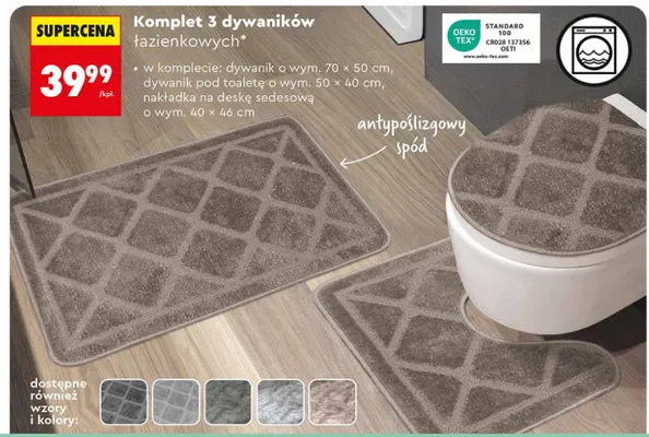 Komplet 3 dywaników łazienkowych antypoślizgowych Biedronka promocja w Biedronka