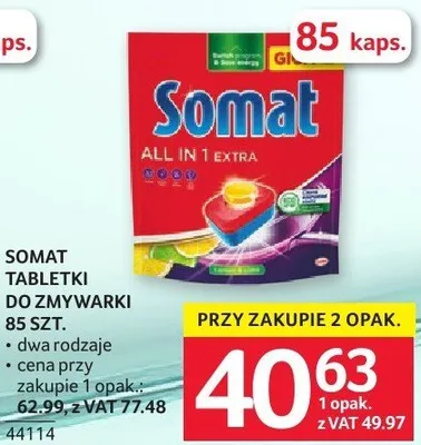 Tabletki do zmywarki Somat All in 1 Extra 85 szt. dwa rodzaje promocja w Selgros