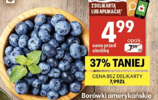 Borówki amerykańskie Carrefour targ świeżości promocja w Delikatesy Centrum