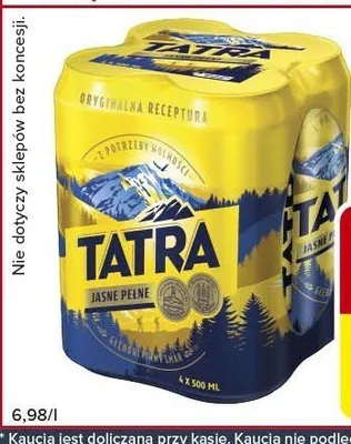Piwo TATRA JASNE PEŁNE 4 x 0,5 l puszka 13,96 zł/cena za 4-pak KAUCJA + 2 zł promocja