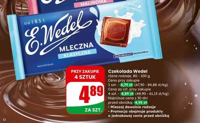 Czekolada Mleczna Klasyczna E.Wedel promocja w Dino