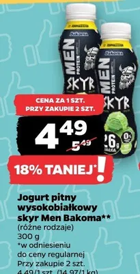 Jogurt pitny wysokobiałkowy skyr Men Bakoma różne rodzaje promocja w Netto