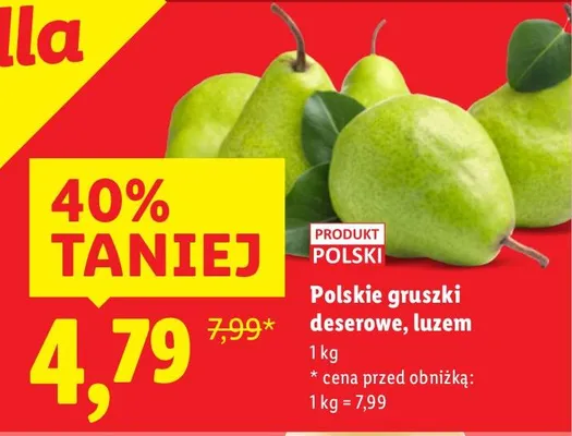Polskie gruszki deserowe, luzem promocja w Lidl