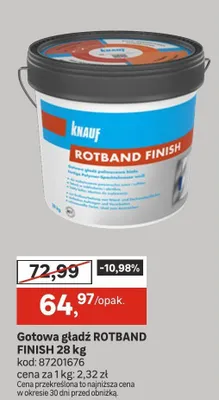 Gotowa gładź ROTBAND FINISH 28 kg promocja w Leroy Merlin