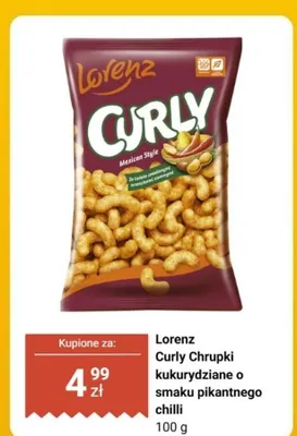 Curly Chrupki kukurydziane o smaku pikantnego chilli  promocja w Dino