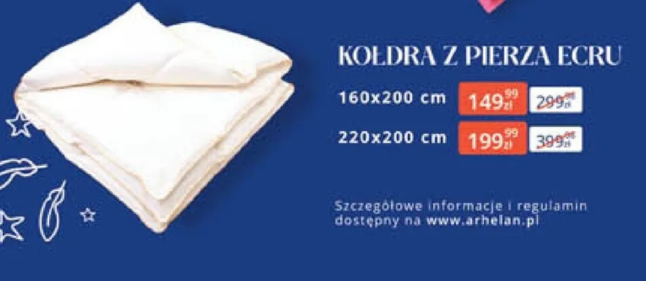 Kołdra z pierza ECRU 160x200 cm Arhelan promocja w Arhelan